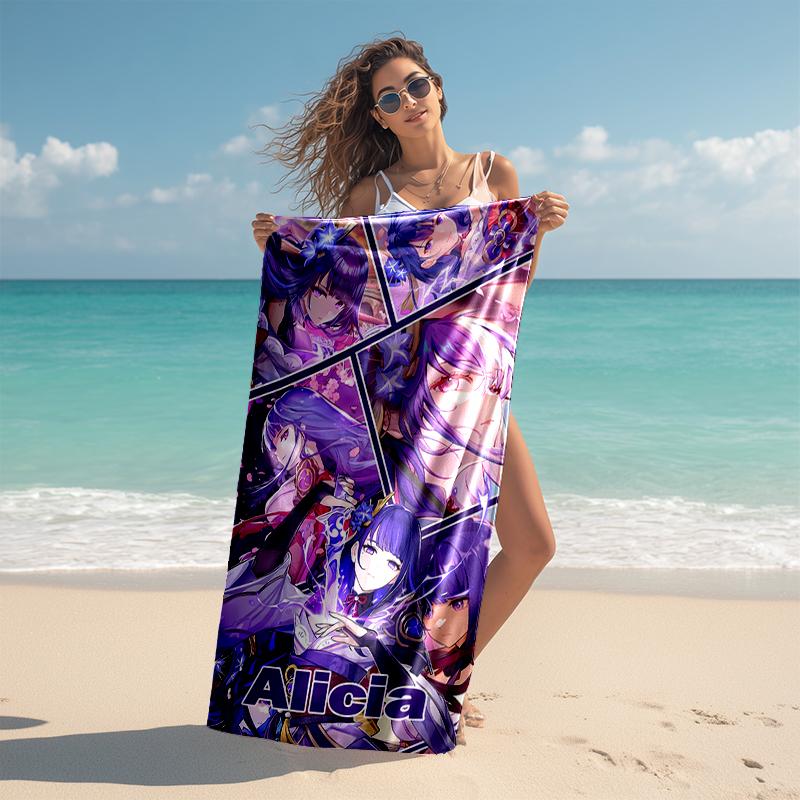 Personalized customized proof beach towel with Genshin Impact characters pattern - soft, absorbent,quick-drying,perfect swimming,camping&bathing