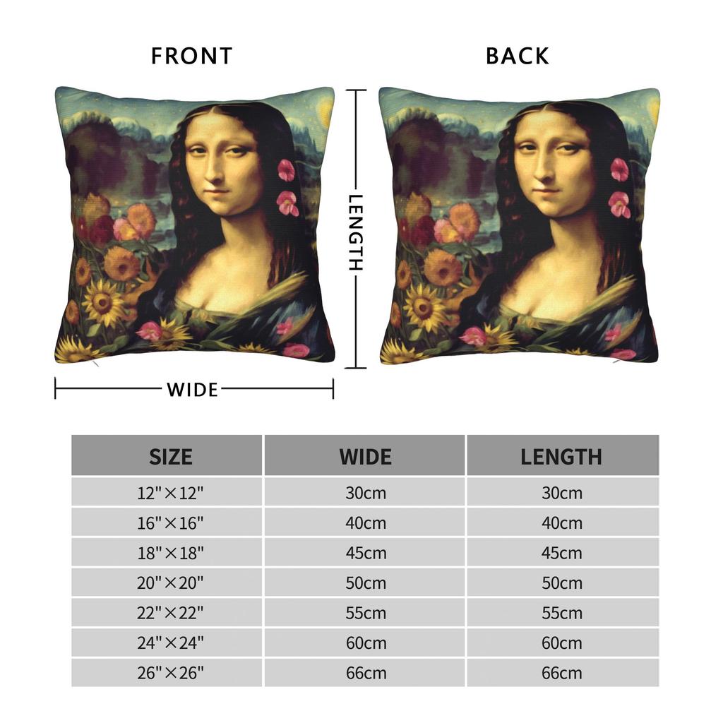 Starry Night Sunflower Mona Lisa Pillow Case Custom Pillow Cover For Living Room Bed Chair Funny Pillowcases