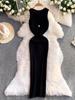 Celebrity Goddess Sexy Knit Dress with Metal Buckle Waist, Round Neck, and Hip-Hugging Slim Fit