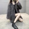 Womens Faux Fox Fur Coat Mid-Length V-Neck Slim Fit Winter Parka Rabbit Outerwear