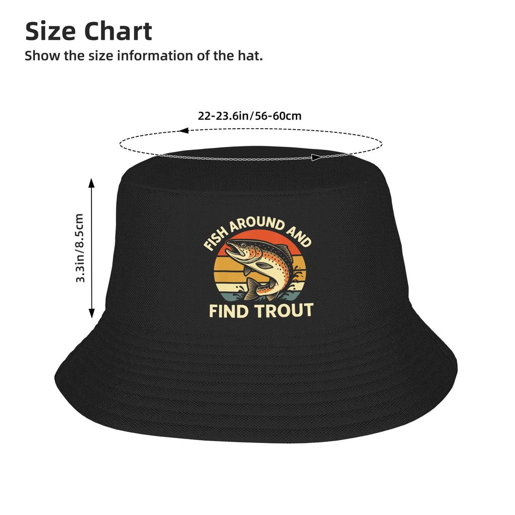 Fish Around And Find Trout Bucket Hat Hawaii Fisherman Caps Breathable Travel Hiking Sun Hats For Couple Casual Pattern Cap