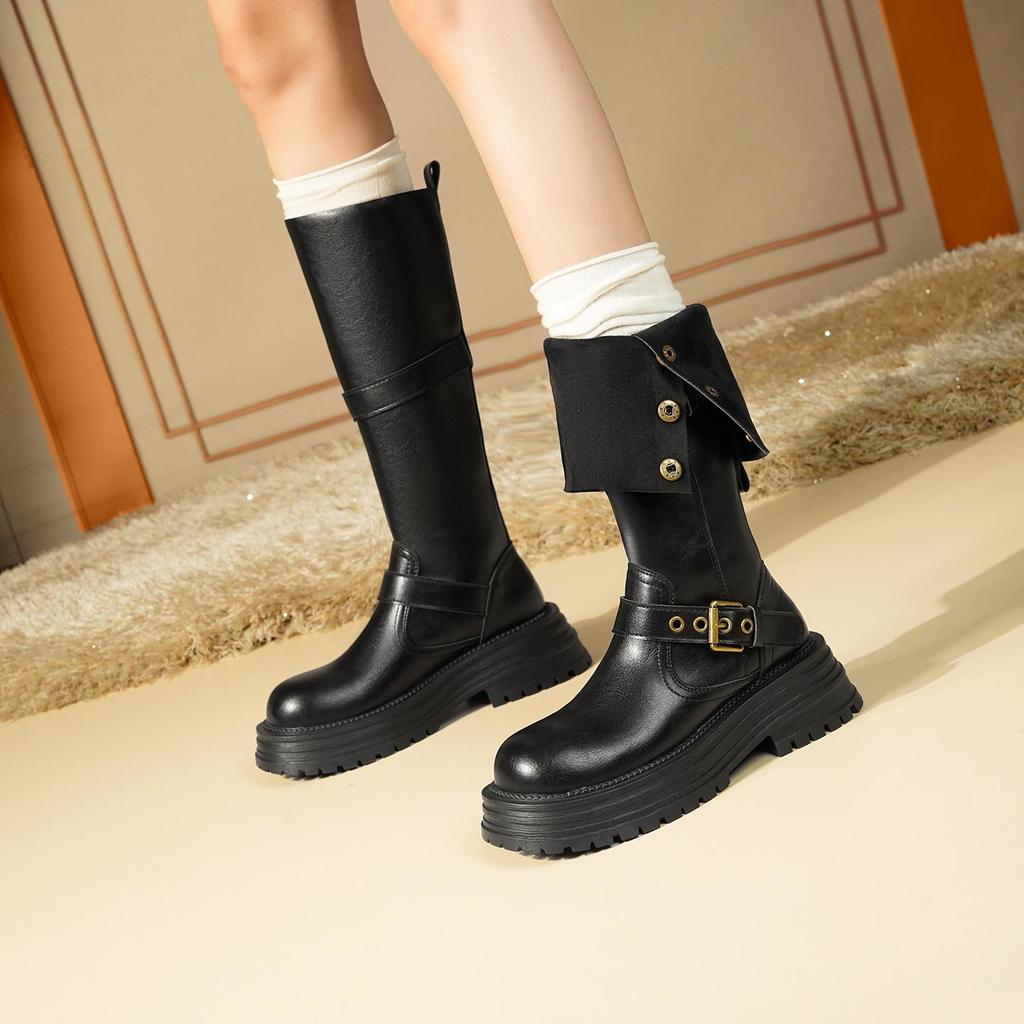 Women's Retro Western Knee-High Boots - Autumn 2025 Style, Thick-Soled, Slimming, High-Top Knight Boots