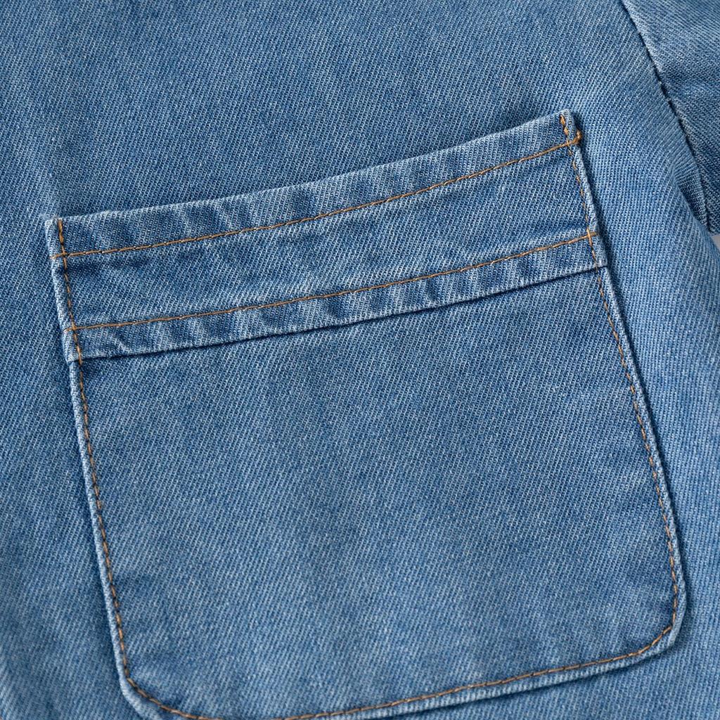 Camisa de Mezclilla para Niños Manga Larga Algodón Lavado Informal Botones Arriba Top de Primavera para Niños