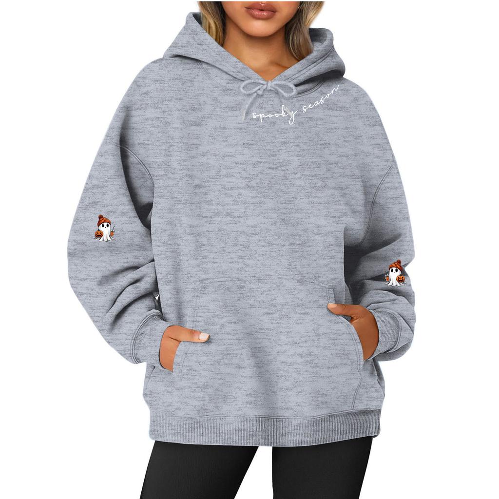 Women's  Long Sleeve Printed Top Solid Color Hoodie