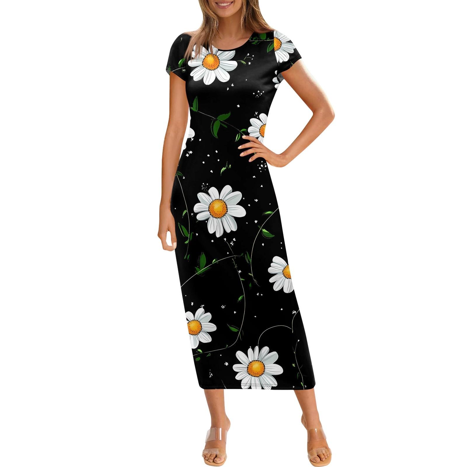 

Женское модное повседневное платье с круглым вырезом и коротким рукавом L чёрный