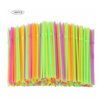 Fluorescent Plastic Bendable Drinking Straws Disposable Beverage Straws