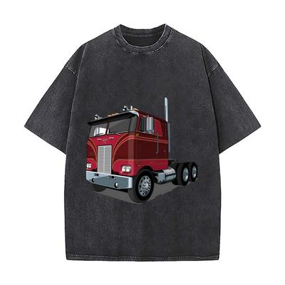 Red Truck Auto Art Vintage Distressed Washed Cotton Short Sleeve Streetwear Outfit
