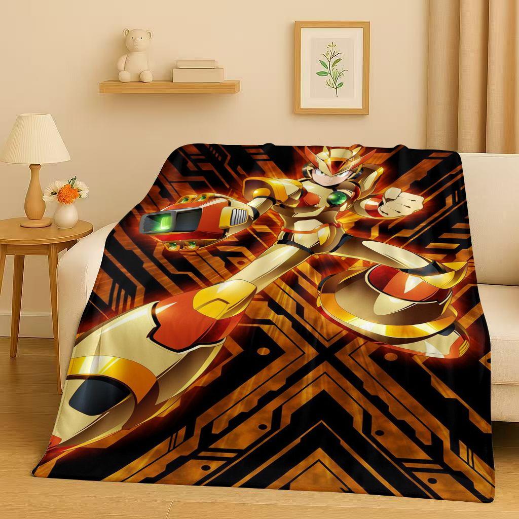 Classic Game Rockman Mega Man Flannel Blanket,Ultra Soft Warm Plush Throw for Home Bedroom Bed Sofa Cover Office Travel Picnic