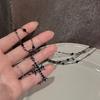 Sweet and cool dark series~ Double-layer black diamond cross necklace, female tide niche high-end design collarbone chain accessories