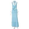Fashion Style Sexy Sexy Fashion Suit Women's V Neck Halter Spaghetti Straps Vest High Waist Stitching Long Skirt Two-piece Set