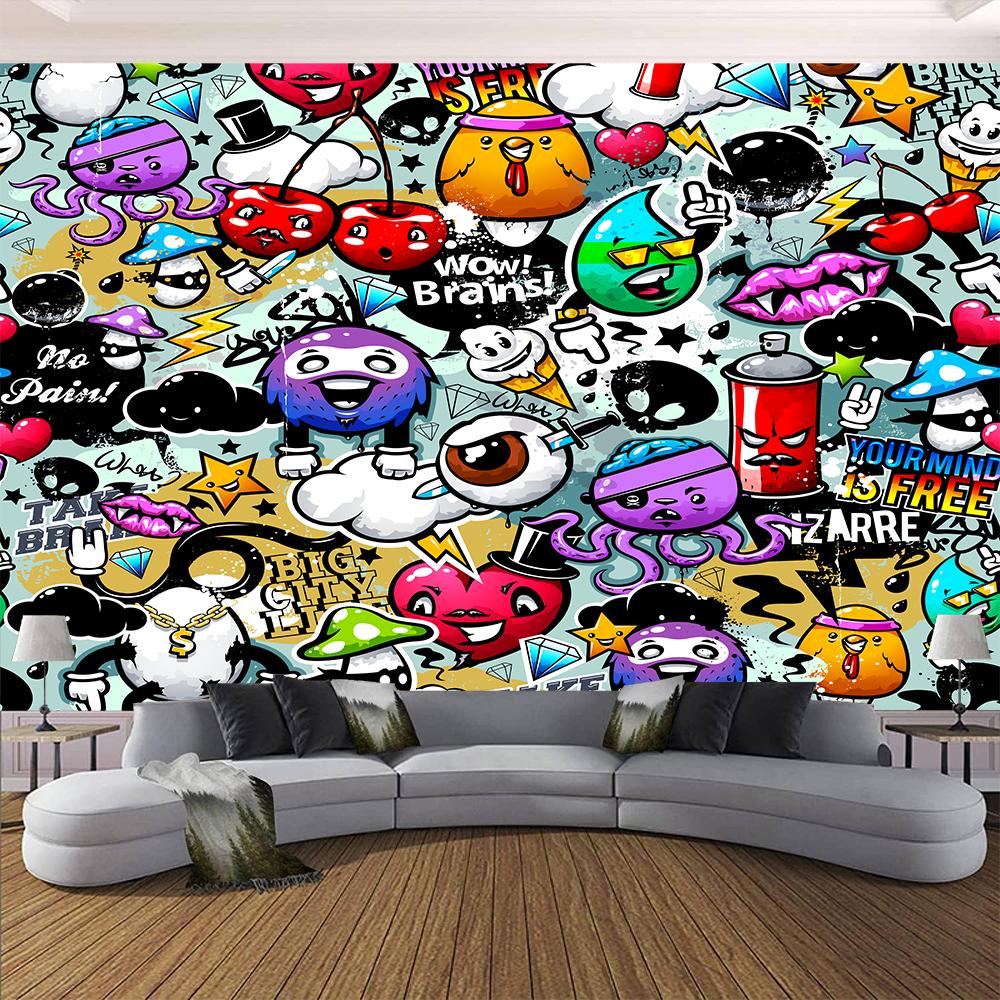 3d Graffiti Wall Mural Large Cartoon 3d Graffiti Wallpaper Suitable For Bedroom Living Room Cafe Bar Wall Mural