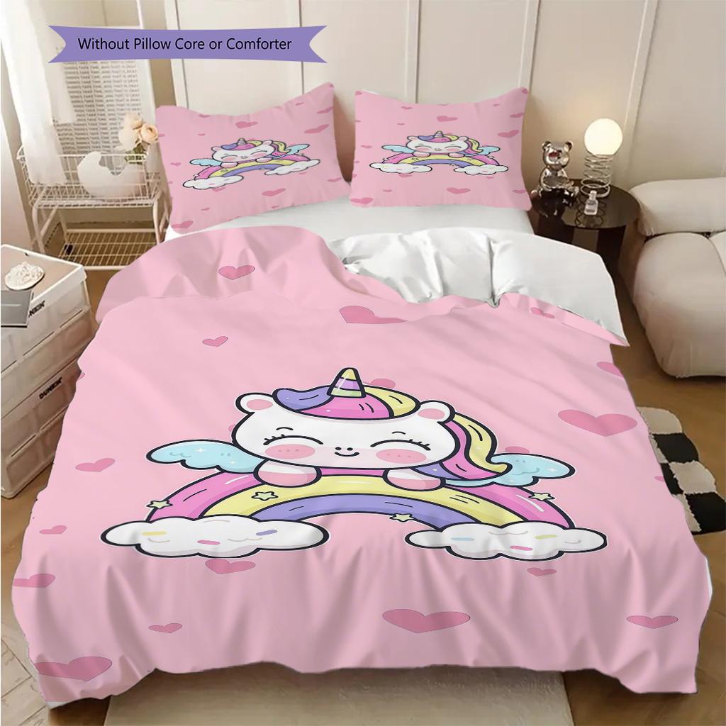 Unicorn Rainbow Dreams Cute Illustration Threepiece Set 1 Duvet Cover 2 Pillowcase Without Core Christmas Birthday Gift