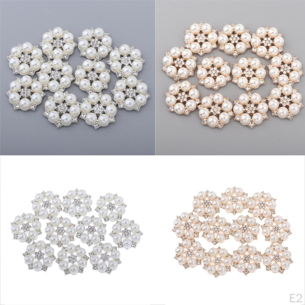 10 Pcs Alloy Rhinestone Flower Buttons Crystal Artificial Pearl Flatback