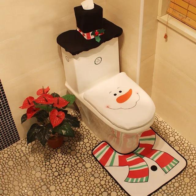 Cute Christmas Toilet Seat Covers Creative Santa Claus Bathroom Mat Xmas Supplies for Home New Year Navidad Gift Decor