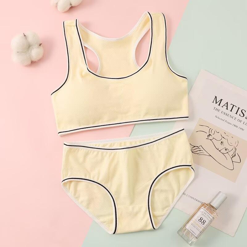 Teen Girls' Wireless Cotton Bra Set Puberty Training Camisole Sports Bra for Junior High Students