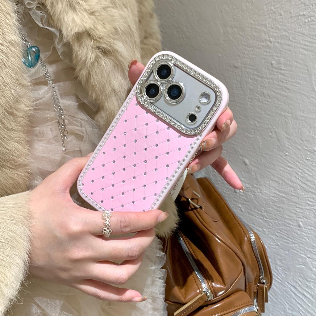 Fashion Solid Color Rhombus Grid Pattern Glitter Rhinestone Shock Proof Phone Cover Case for IPhone 17 16 15 14 13 Pro Max