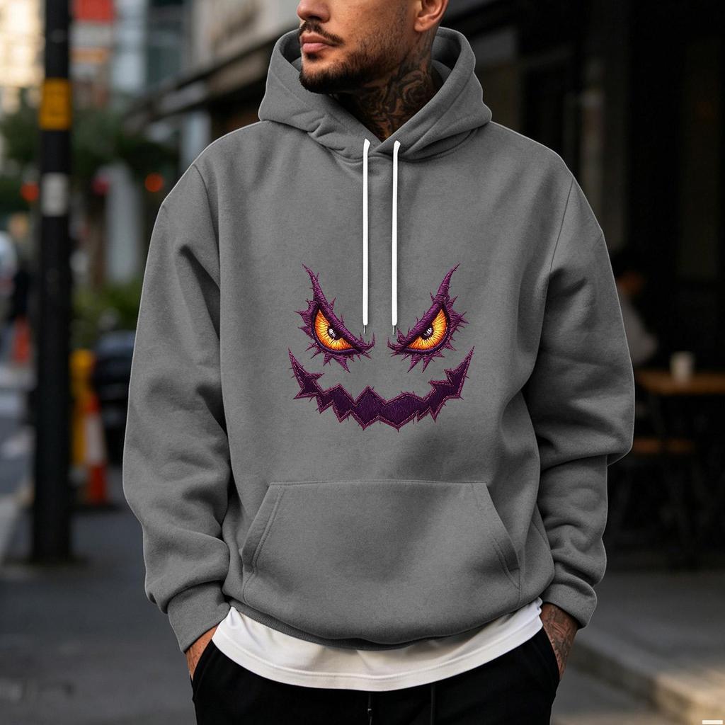 Men's Halloween Print Pullover Hoodie for Holiday Party and Cold