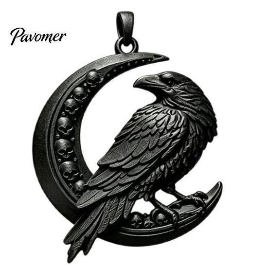 Unique Gothic Statement Piece Raven Pendant, Crescent Moon Skull Design, Punk Necklace Charm, Occult Style Accessories 3D Printed Crow Charm