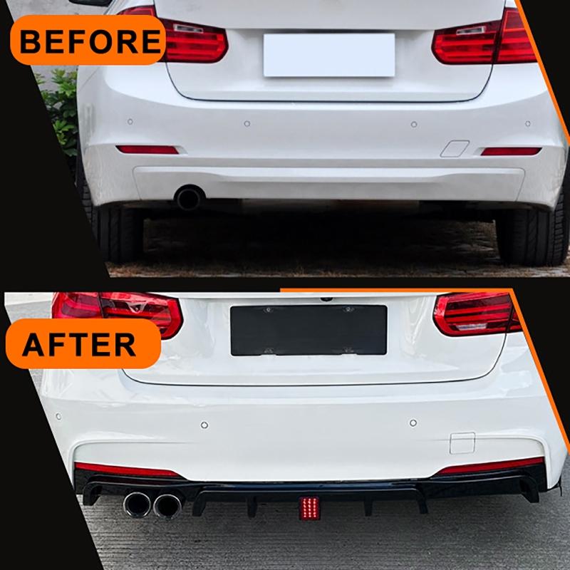 Diffusore Posteriore Lip Per BMW F30 MT MP 325i 330i 2013-2019 Doppio Scarico Lip Nero Con Splitter Luci Valance Spoiler