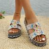 Women’s Double Buckle Rhinestone Cork Platform Slide Sandals