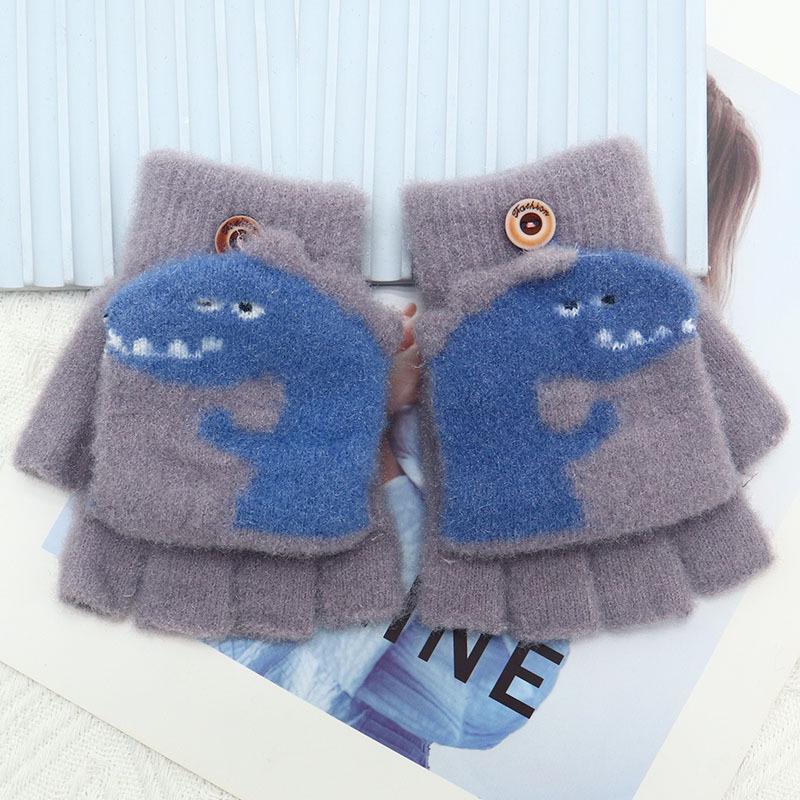 Children's Winter Wool Flip-Top Gloves - Warm, Cartoon Design for Elementary Boys & Girls