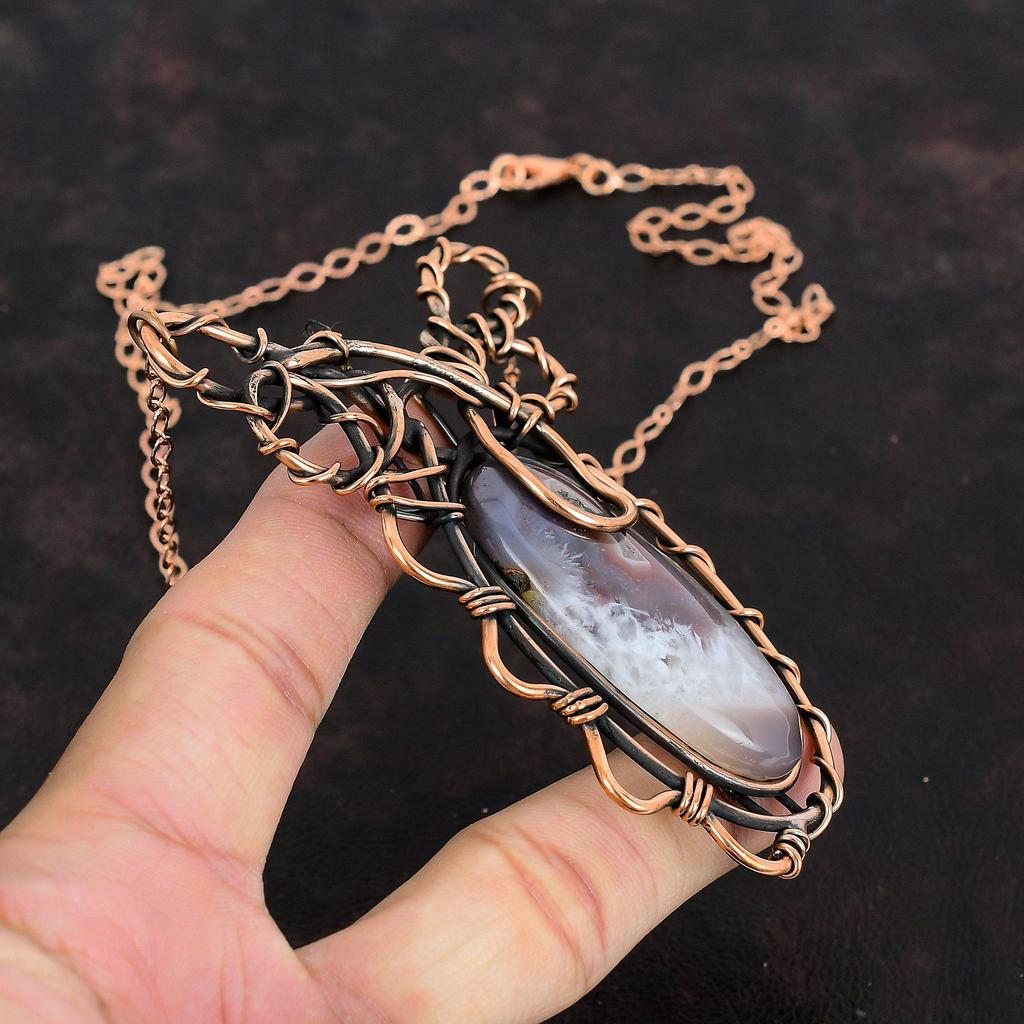 Botswana Agate Necklace Copper Wire Wrapped Handmade Jewelry Adjustable Necklace Very Pretty Copper Jewelry Gemstone Necklace Gifts For Wife