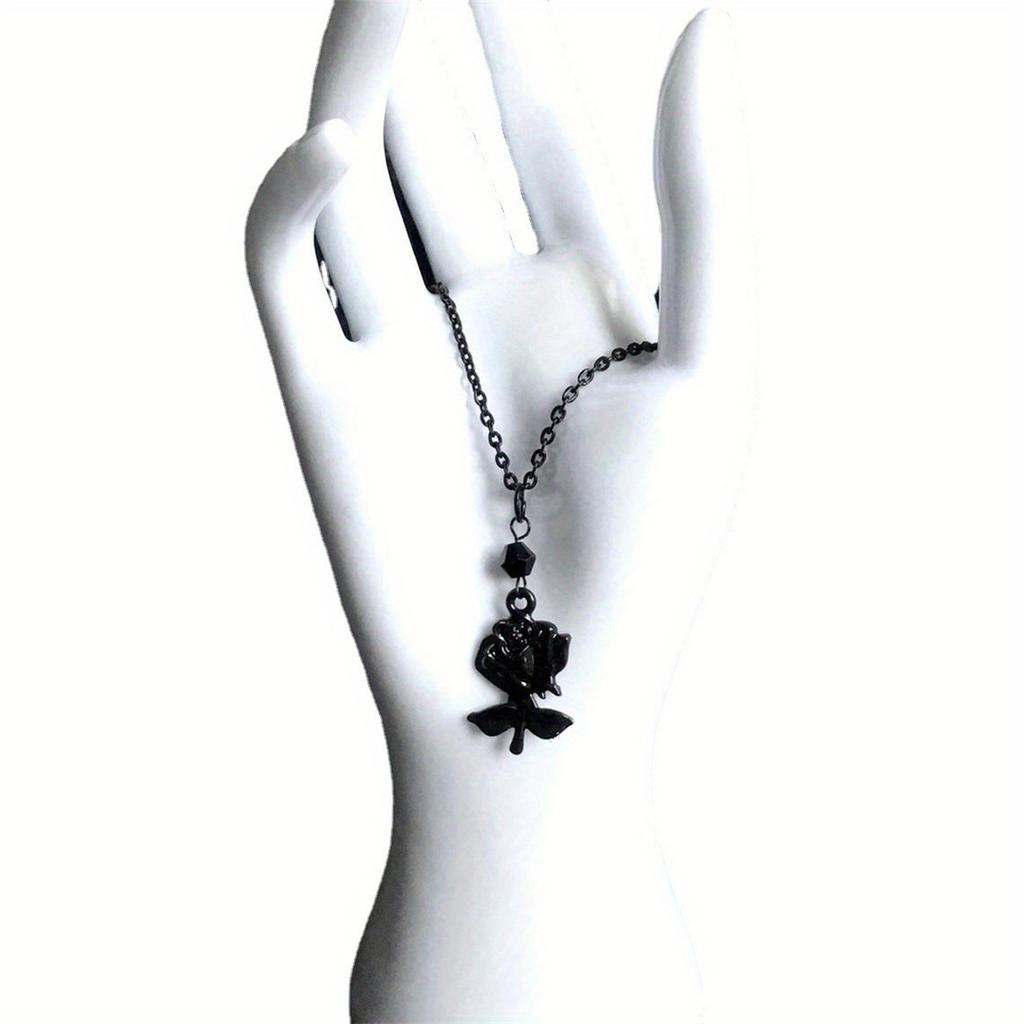 Gothic Style Necklace Black Rose Pendant Chain With Artificial Crystal Fashion Jewelry Accessory For Women Daily Wear And Party Occasions