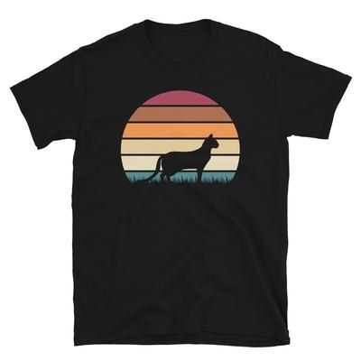 Retro Sonnenuntergang Kätzchen Katze Haustier Cheetoh Katze Kurzarm Unisex T-Shirt