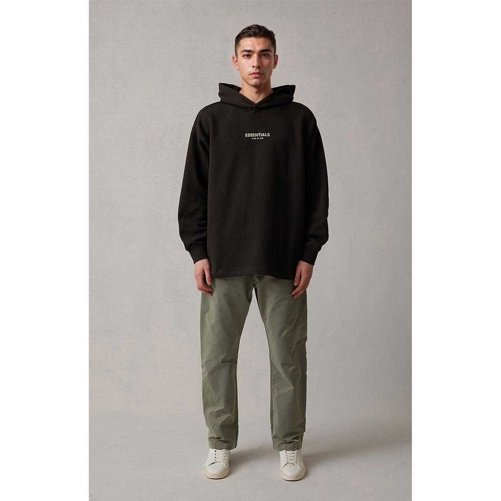Fear of God Essentials Relaxed Hoodie With Velvet Flock Logo SS22 Men Tops Iron-Black FOG-SS22-148
