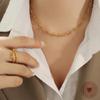 Heavy Industry-Inspired Gold-Plated Necklace & Bracelet Set with Hook-Shaped Spliced Titanium Steel Chain
