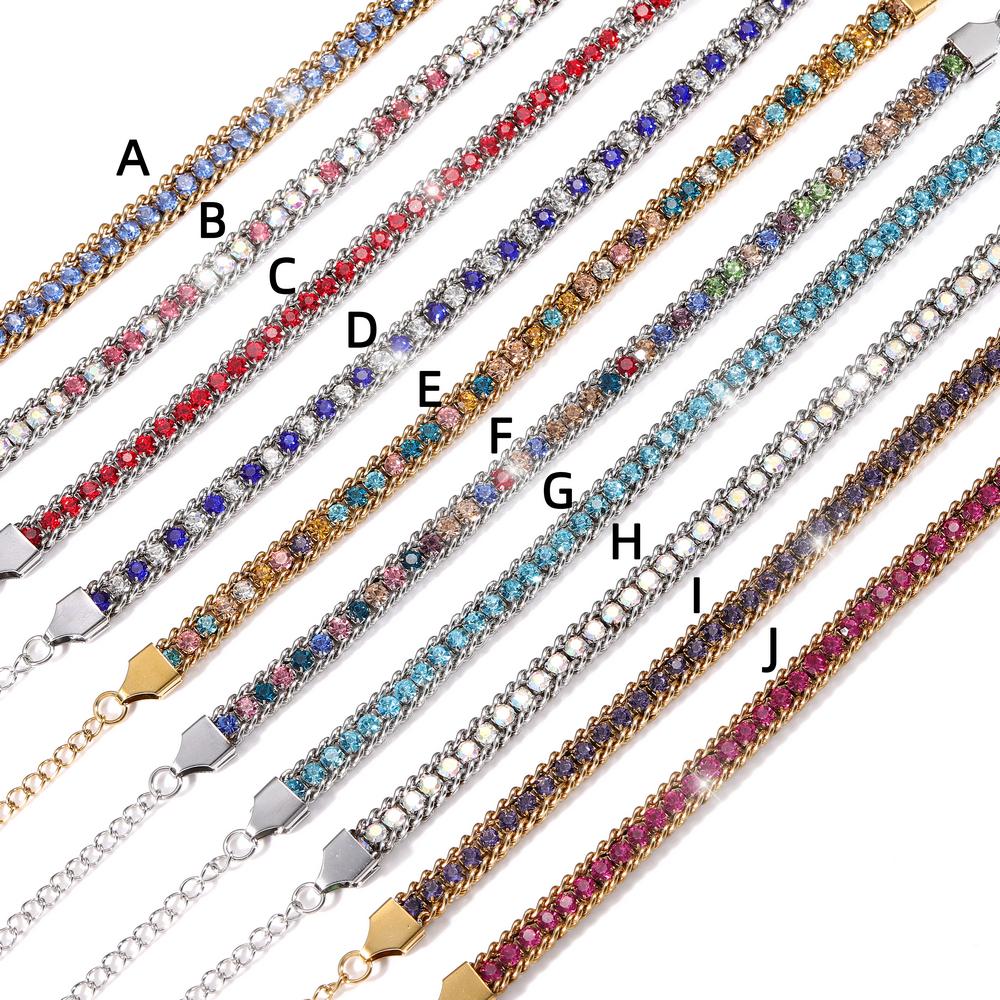 Stainless Steel Gold Rainbow Tennis Bracelet Adjustable Multiple Color Diamond Rhinestone Tennis Chain Bracelet