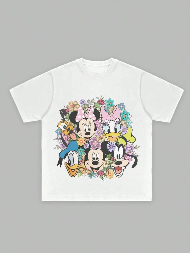Disney Mickey Mouse Men's Casual Cartoon Print Short Sleeve T-Shirt Cotton Tee Couple Outfit Clothing White T-Shirt Men Clothing