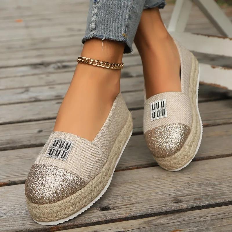 Fashion New Hot Sale Women's Shoes Slip On Women's Vulcanize Shoes Round Toe Sequins Solid Outdoor Platform Casual Comfortable Shoes