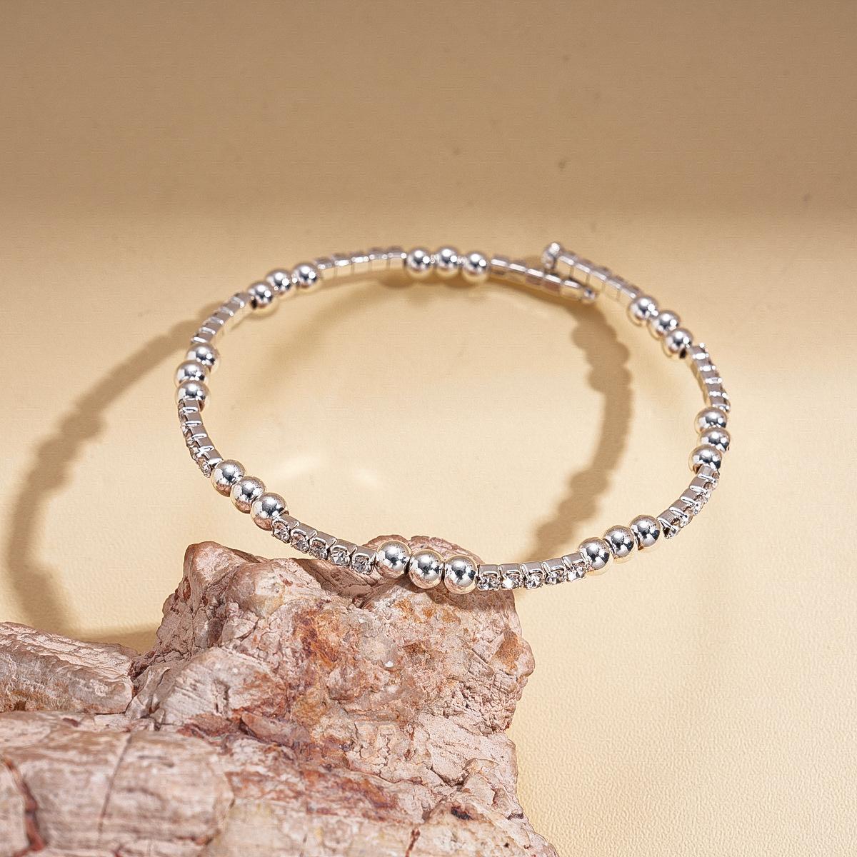 Wind set diamond beaded geometric cross opening bracelet exquisite temperament bracelet jewelry