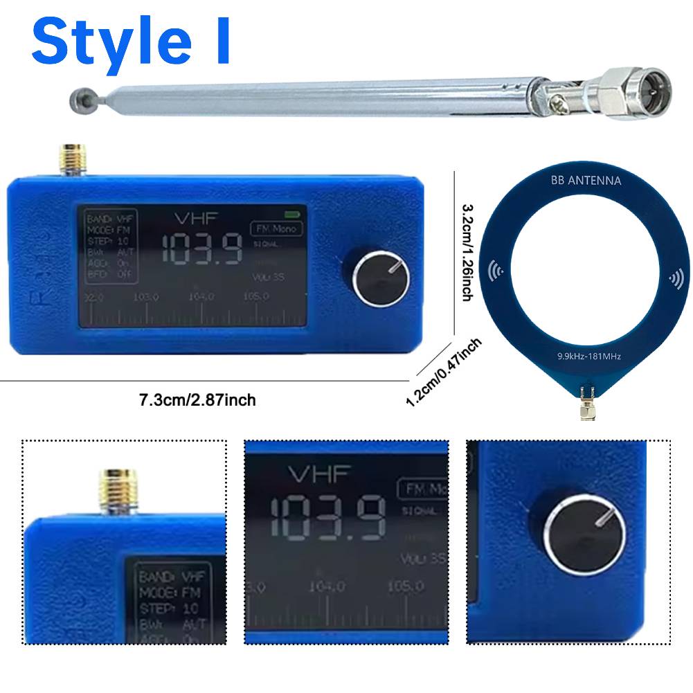 SI4732 0.5-108mhz Pocket Mini Radio 1.9inch IPS Screen FM/AM Radio with Antenna All Band Radio Receiver HF SW MW VHF Radio