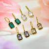 Geometric Square Crystal Zirconia Hoop Earrings Trendy Sparkling Metal Drop Earrings For Women Party Daily Accessories