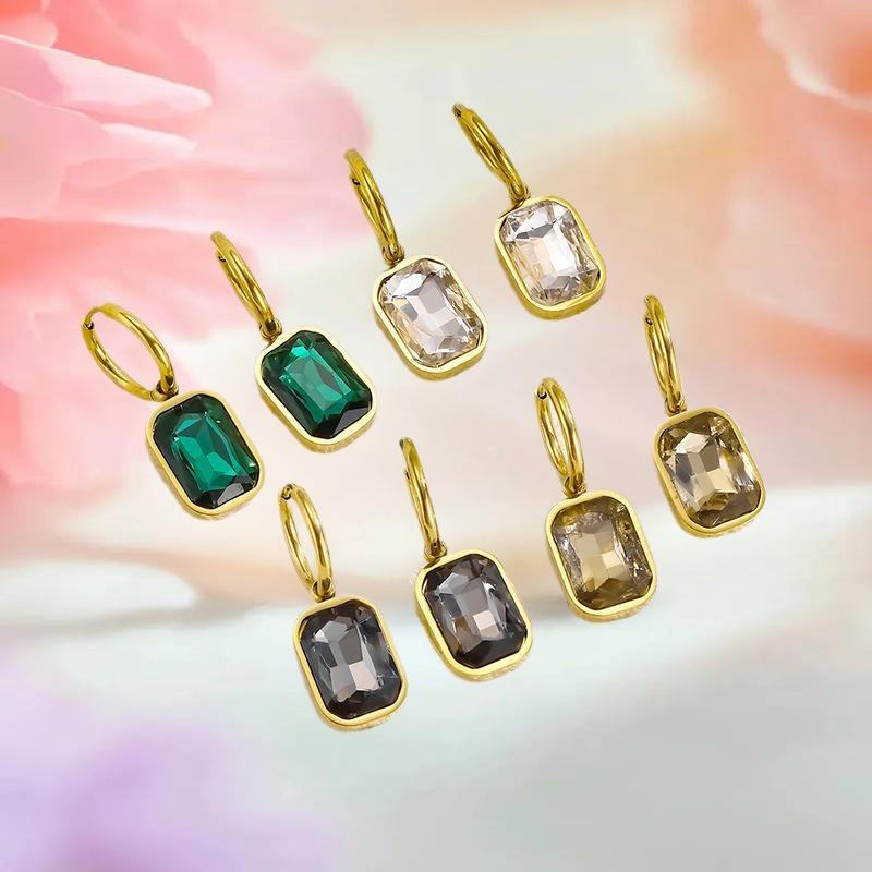 Geometric Square Crystal Zirconia Hoop Earrings Trendy Sparkling Metal Drop Earrings For Women Party Daily Accessories