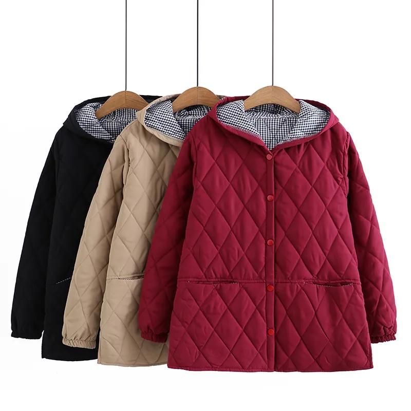Padded Jacket Jacket Women's Large Size Loose Casual Western-style Middle-aged and Elderly Fat Mother Solid Color Hooded Padded Jacket