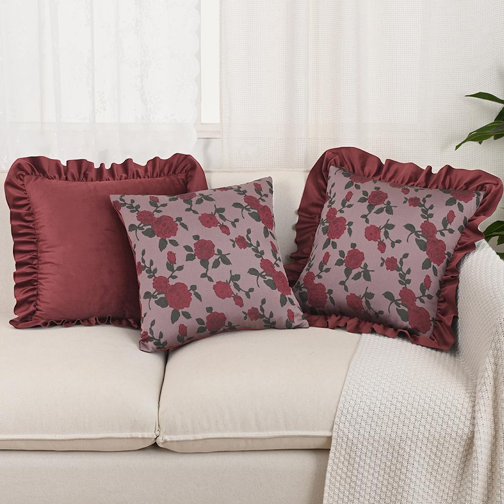 BUYNOW Red Rose Jacquard Hollandaise Lace Pillowcase Vintage Pastoral Living Room Sofa Cushion Cover Home Bedroom Saddle Decor
