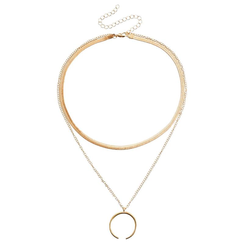 Vintage Mehrschichtige Choker Damen Einfache Halbmond-Anhänger Schlangenkette Anhänger Halskette Geburtstags-Schmuckgeschenk