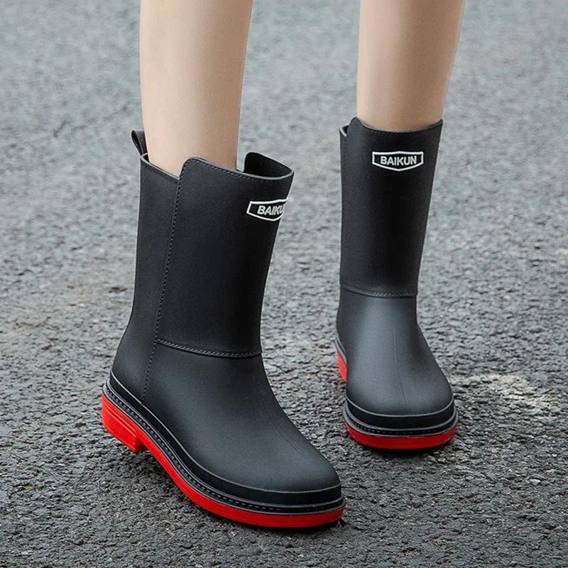 Women's Mid-Calf Rain Boots 2025 New Rubber Shoes Winter Rain Boots Cotton-Padded Warm-Keeping Waterproof Women's Non-Slip Shoes