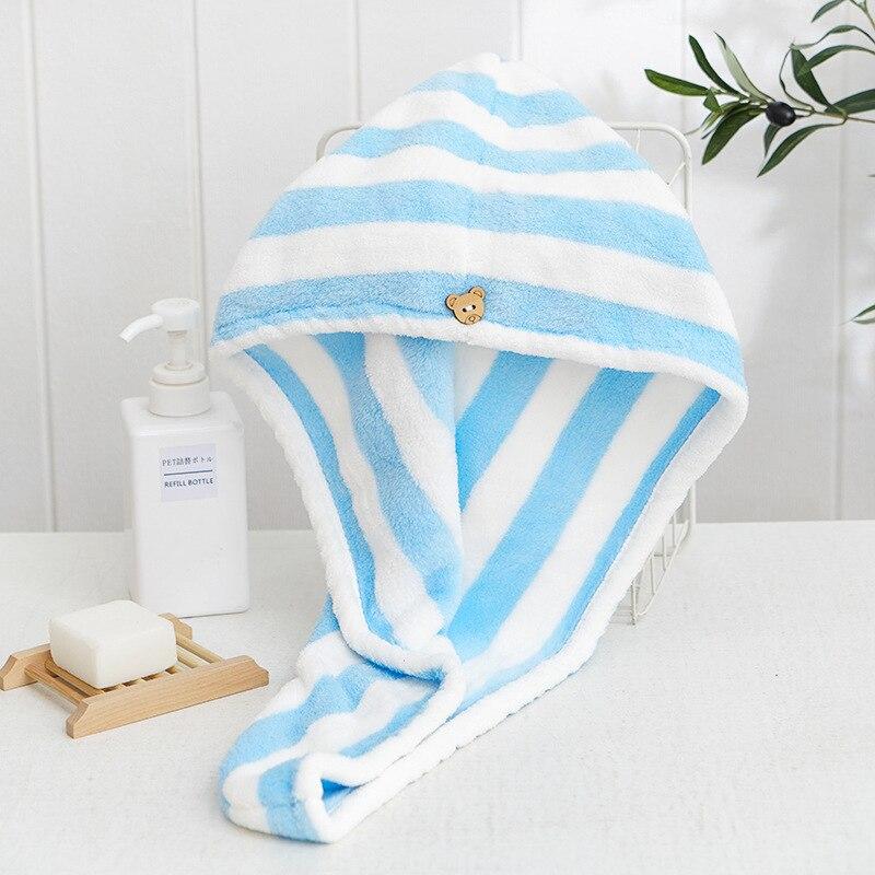 Hair Drying Cap Towel Absorbent Thickening Household Items Bathroom Bathing Dry Hair Cap Striped Shower Cap Soft Headscarf