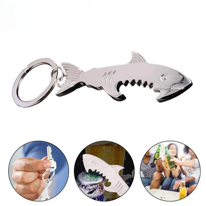 1PC Shark Shaped Bottle Opener Keychain shaped zinc alloy Silver Color Key Ring Beer Bottle Opener Unique Creative Gift Bar Tool