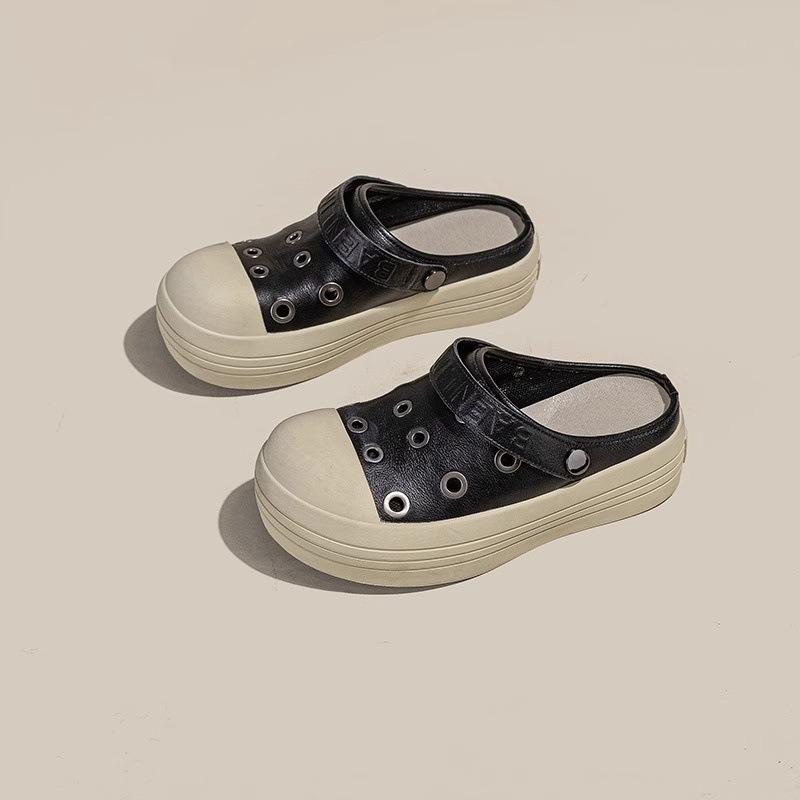 Thick Bottom Design Sense Mango Head Bag Head Half Slippers Women's Summer New Metal Buckle Hole Outside Wear Tide