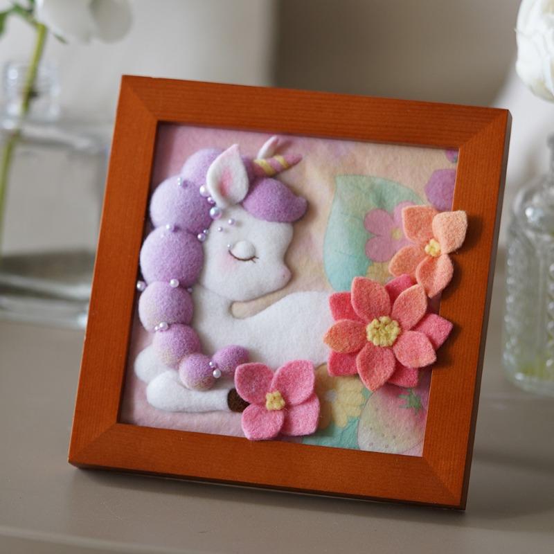 DIY  Felt Bunny Frame Kit - Creative Birthday Gift Handmade Craft Decor Cute Cartoon Rabbit Statue Wool Creative Gift & Healing Home Decor Craft Set