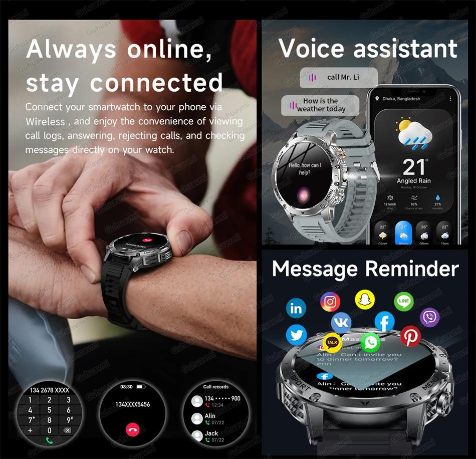 AK87 Men 1000mAh Battery Smart Watch 1.7-inch Large Screen GPS Track Heart Rate 3ATM Waterproof Wireless Call Sports Smartwatch