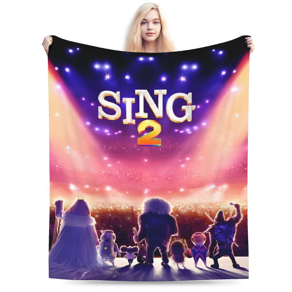 Sing 2 Kids Cartoon Movie Knitted Blanket Flannel Musical Comedy Soft Throw Blanket for Home Couch Bedspread