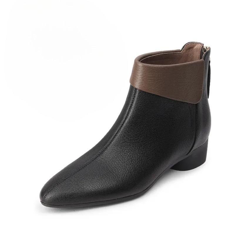 Höst Vinter Spetsig Tå Läder Dam Korta Skor Eleganta med Låga Klackar Dam Ankelstövletter Hög Kvalitet Trend 2025 Stövletter