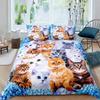 Cartoon Cat Duvet Cover Set Pet Cat Comforter Cover Cute Kitten Neon Light Bedding Set 3D Cat Lover's Bedspread Cover