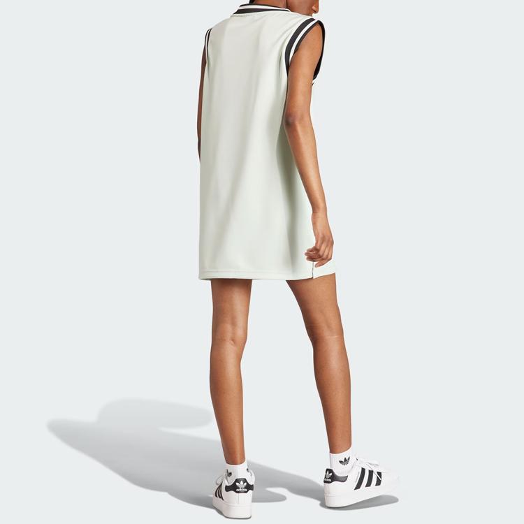 Adidas Originals Neutral Court Adibreak Dress Striped Color Block Sport V-Neck Sleeveless Dress Women Dresses Linen-Green IS5263